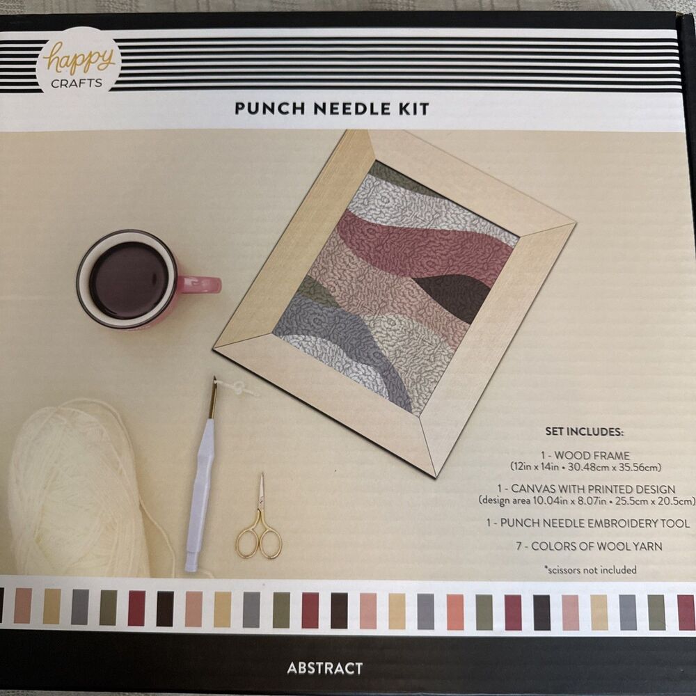 Happy Crafts DIY Punch Needle Embroidery Kit Abstract Design W/ Wood Frame